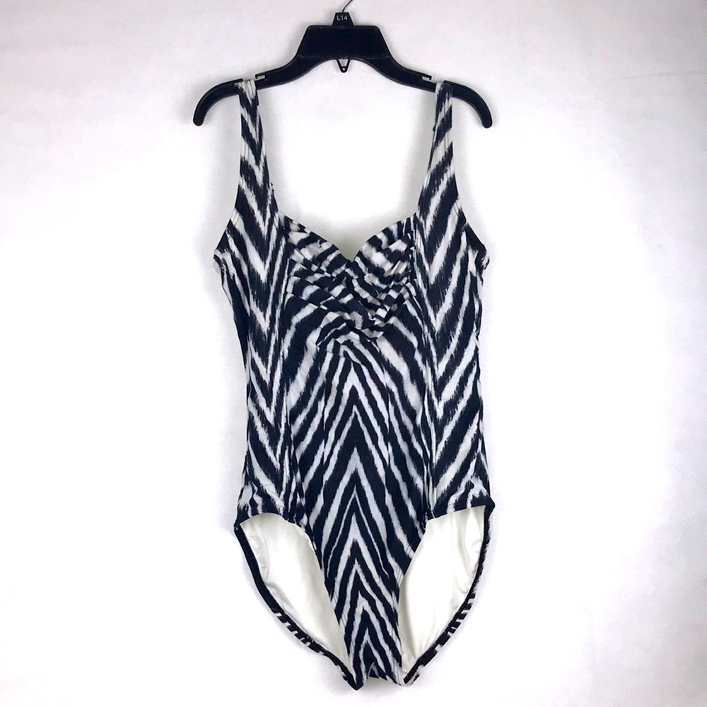 CALVIN KLEIN Black White One-Piece Swimwear Swimsuit Size 12 Beach Coastal Pool